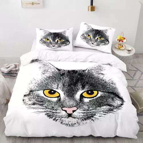 Cats Quilt Duvet Cover Pillowcase Pets Bedding Set Single Double King Size Hot - Picture 48 of 63