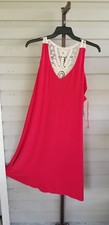 Gabby Skye Plus Size A-Line Trapeze Shift Dress Coral Jersey Back Crochet NWT$98