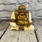 White & Bronze 18cm x 15cm Large Chinese Buddha Sitting On Lotus Statue Resin