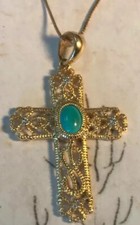 14K Neu Rotkehlchen Ei Türkis & Diamant Kreuz Anhänger Halskette Filigran