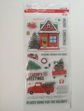 Recollections Christmas Clear Stamps Set Truck Trees Presents Cottage Scene