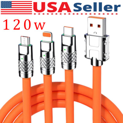 3 in 1 Fast Charging Cable Cell Phone Charger Cord For iPhone Type C Micro USB