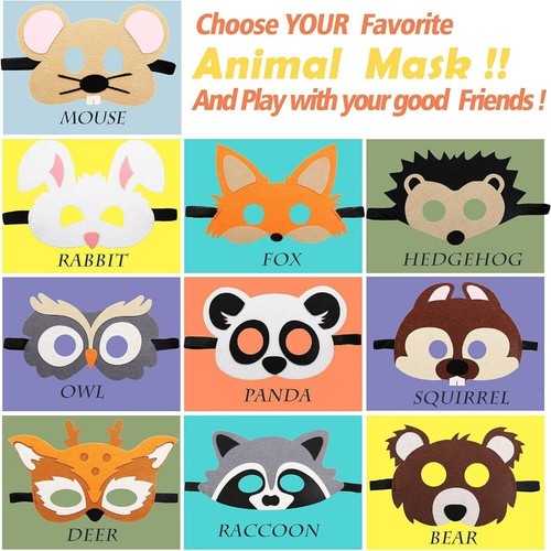 10/12pcs Cartoon Jungle Animal Felt Mask Forest Animal Masks Kids Toys - Picture 4 of 14