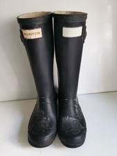 HUNTER DESIGNER UK 1 EU 33 BOYS GIRLS KIDS BLACK RUBBER WELLIES WELLINGTON BOOTS