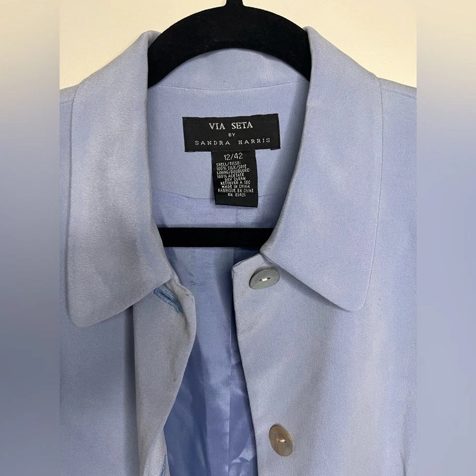 Blazer Via Seta de Sandra Harris 100 % seda en polvo azul - talla 12/42 Foto 3 de 4