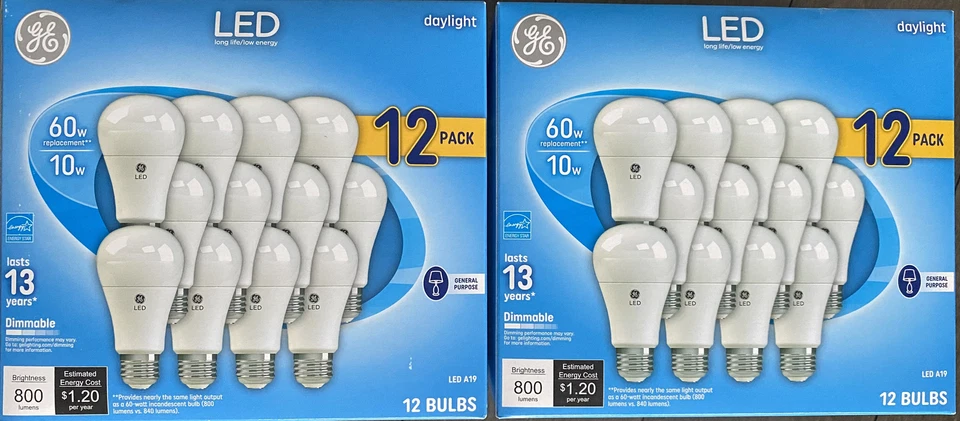 24 Bulbs GE Daylight Led Light 10W Replacement 60W General Purpose Dimmable A19