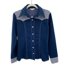 PRIOR Westerns Prior Press Button Front Shirt Womens Medium Blue White Vintage