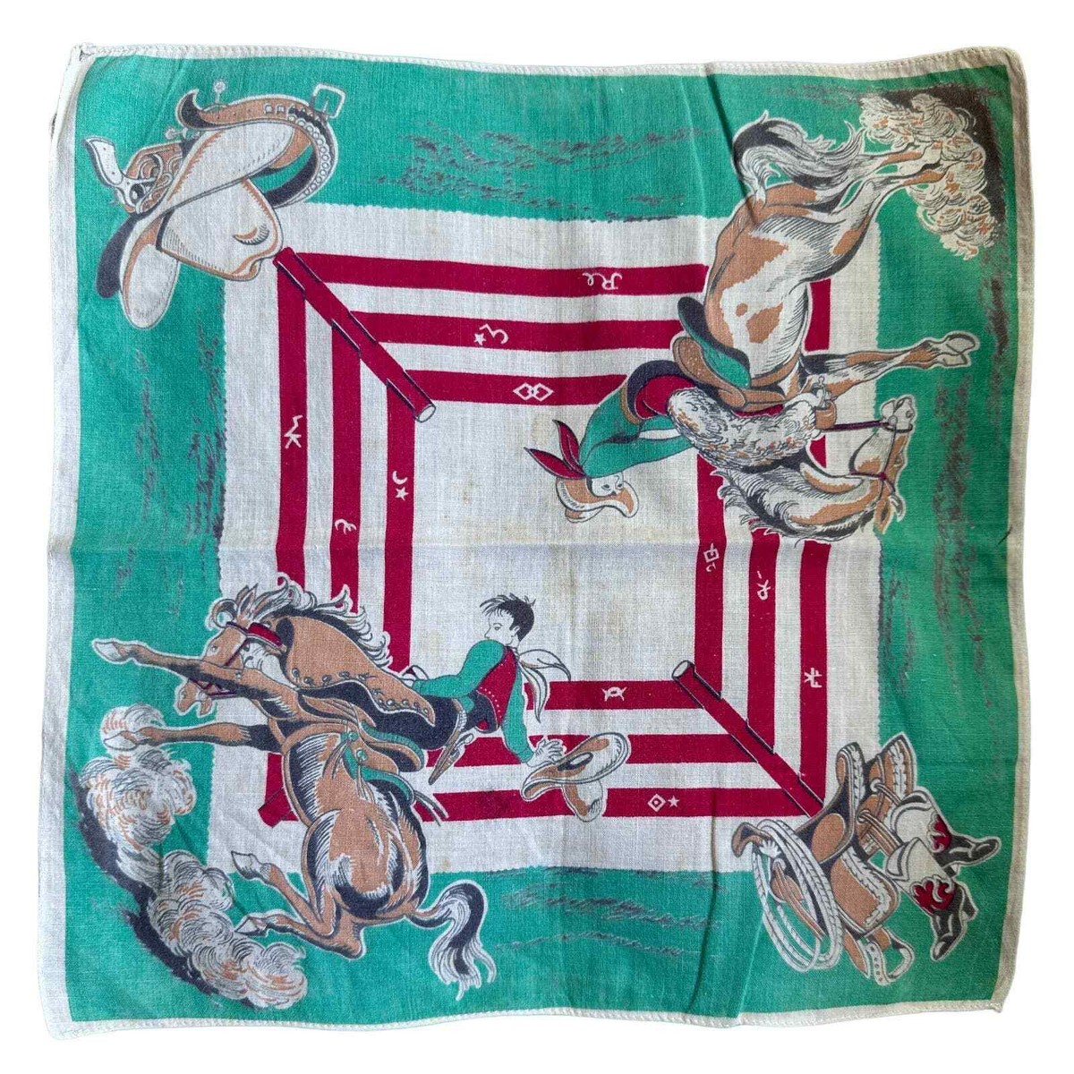 Vintage Childrens Cowboy Handkerchief 1950s Western Theme