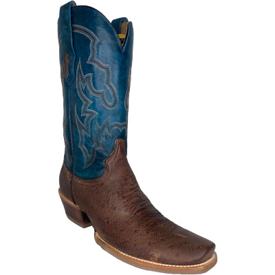 Corral Men's Brown Navy Ostrich Horseman Toe Western Boots A4402