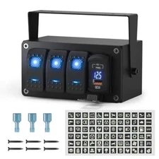 3 Gang Marine Rocker Switch Panel 12V Rocker Switch Box SPST ONOFF with Dual