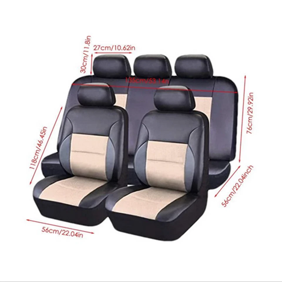 Seat Covers Full Set Front Rear PU Leather Protector For 5-Seats Car SUV Truck - Image 2 of 4
