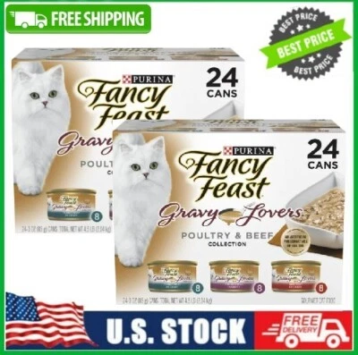 Purina Fancy Feast Gravy Lovers Wet Cat Food Gravy Variety Pack 3oz 48 cans