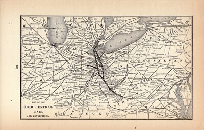 1905 Antique Ohio Central Lines Railway Map Antique ohio Railroad Map 660