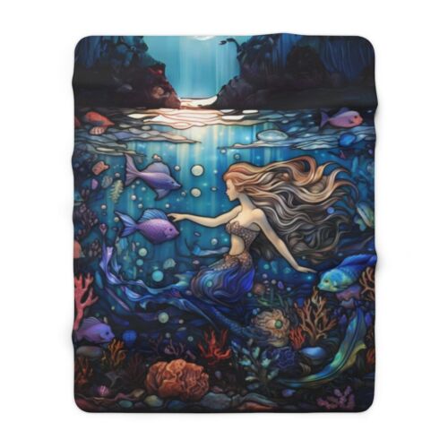 Stained Glass Design Mermaid Sherpa Fleece Blanket