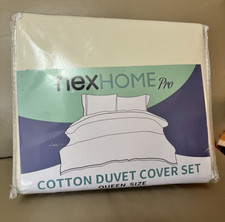 NEW NEXHOME PRO Duvet Cover 3 Piece Set Queen Ivory 100 Washed Cotton