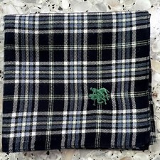 DARK BLUE PLAID HANDKERCHIEF VTG COTTON CLASSIC MEN ART POCKET SQUARE 18" PB4