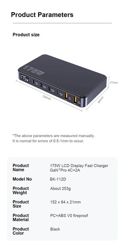 175W GaN USB C Charger LED Display 6-Port Desktop Charger Type C 45W Fast Charge - 第 21/28 張圖片
