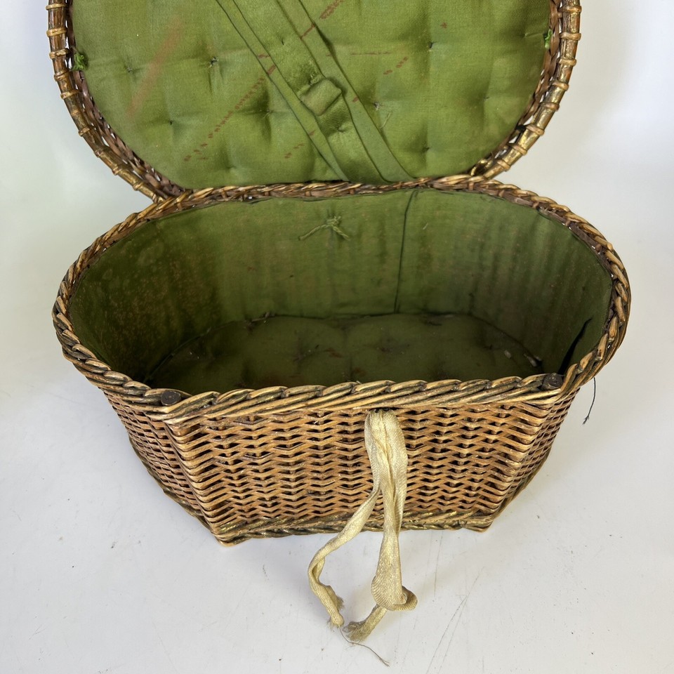 Vintage Wicker Sewing Needlework Basket eBay