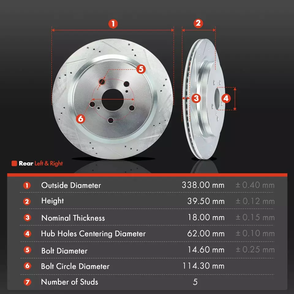 12x Rotores perforados delanteros y traseros izquierda y derecha y pastillas de freno para Lexus RX350 RX350L Foto 3 de 4