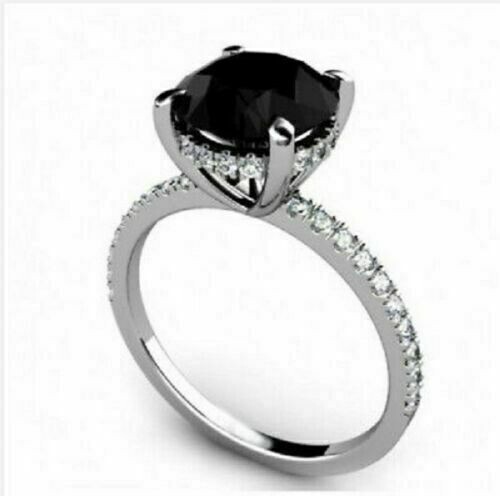 14k White Gold Plated 2.50Ct Solitaire Black & White Diamond Lab Created Ring - Picture 3 of 4
