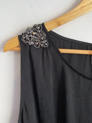 Crossroads Blouse Womens Plus Sz 20 Black Beaded Sleeveless Round Neck Twist Top - Picture 4 of 13