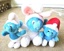 Vintage 1980s 3 Smurfs Plush Toys 6" To 9" Stuffed