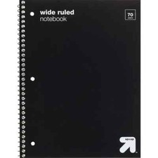 Wide Ruled Black 1 Subject Flexible Plastic Cover Spiral Notebook - up  up