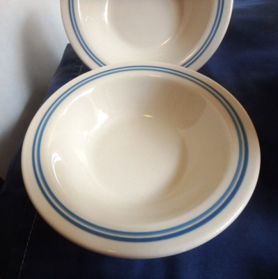 2 Shenango Bowl Blue Stripes Restaurant Ware Cereal Vintage