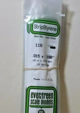 .015" x .188"  --  10 Styrene Strips Evergreen Scale Models Plastic 118