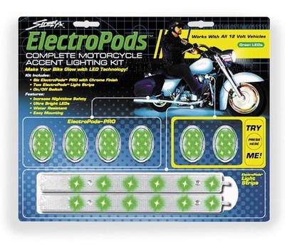 Street FX Electropods Lightpod/Strip Kit - Green/Chrome Motorcycle ATV/UTV