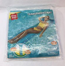 Play Day Transparent Pool Float Mat 66" x 24" x 9" Inflatable Blue For Adults Ma