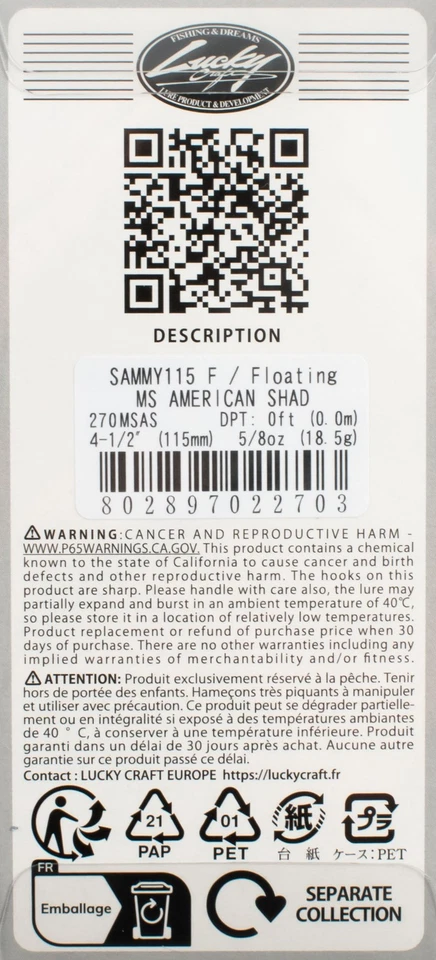 (LOTE DE 2) LUCKY CRAFT SAMMY 115 F 4.5" 5/8OZ SM115-270 MS AMERICAN SHAD E4253 Foto 2 de 3