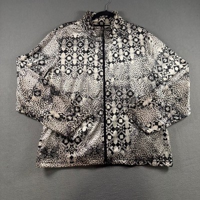 Mirror Image Womens 1X Jacket Black White Geometric Animal Print Metallic Zip Up