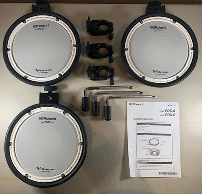 READ! Lot of 3 Roland PDX-8 Snare Drum V-Pad w/ Rack Clamps Pad Mounts Manual