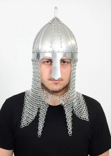 Medieval Knight Helmet, Steel Armor Set with Chainmail, LARP, Cosplay Costume