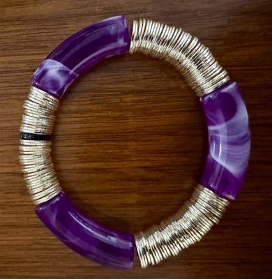 Allie+Bess 10mm Purple and Gold Beaded Bracelet