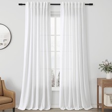 Natural Semi Sheer Linen Curtains 100 Inch Long Back Tab Loop Pocket Elegant ...