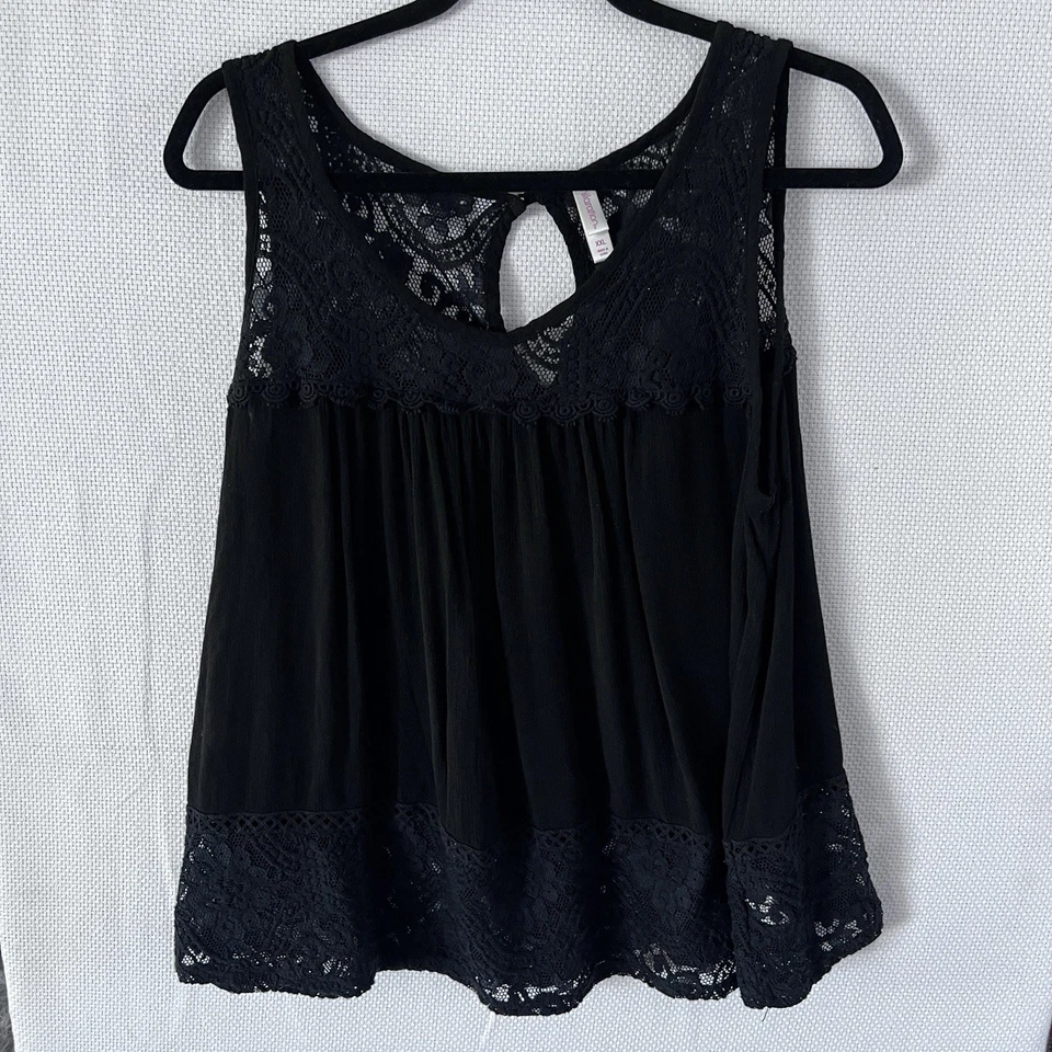 Blusa túnica sin mangas de encaje boho negra XXL Exhilaration para mujer gótica bruja Foto 2 de 4