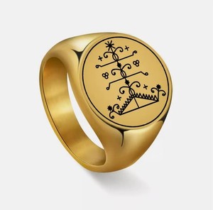 Haitian Ogou Feray Vèvè Ring Stainless Steel Spiritual Symbol Adjustable Unisex
