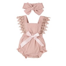 Infant Baby Girl Plaid Romper Baby Short Sleeve Pleated Romper Bodysuit Summe...
