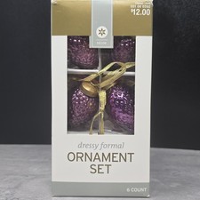 DRESSY FORMAL Purple Pinecones Glass Ornament Set 6 Count Vintage Style
