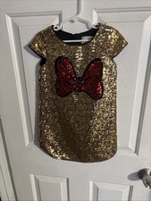 Disney Store Minnie Mouse Dress Size 4 Gold Sequin Red Bow Girls Party Holiday