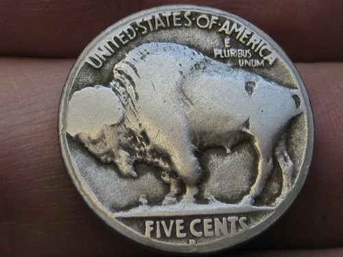 1918 D Buffalo Nickel 5 Cent Piece- Denver, Good/VG Reverse Details