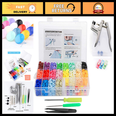 Snap Button Kit with Pliers, 400 Sets No-Sew Plastic Fasteners for DIY Crafts, C