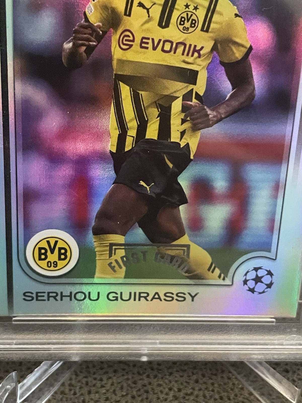 🔥Serhou Guirassy 2024-25 Topps Uefa CC First Card Platinum Foil #1/1 BVB Psa 8 view 2