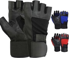 Weight Lifting Gym Gloves Fitness Training Workout Leather Exercise Black