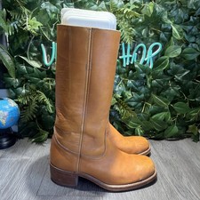 Vtg Frye Campus 14L Boots Women 9 D Made USA Cognac Brown Square Toe Western