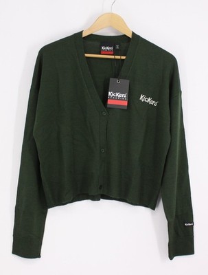 KICKERS WOMENS KNITTED CARDIGAN V-NECK JUMPER SIZE M GREEN  IB