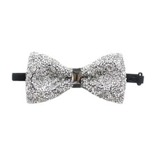 Black Glitter Rhinestone Bow Ties Adjustable Pre-Tied Bowties for Silver