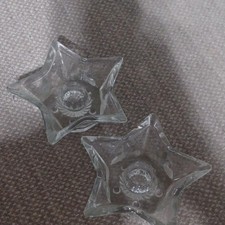 Clear Glass Star Candle Holders Set of 2 for Mini Candles